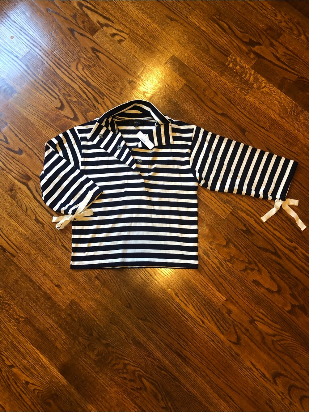 NWT J. Crew Navy/White Striped Knit Popover Sweater - Size Small